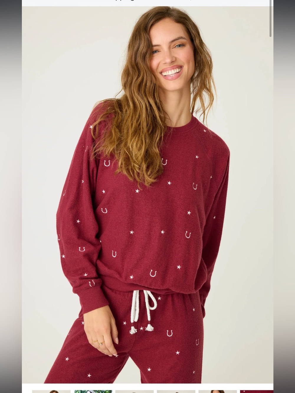 PJ Salvage New Hold Your Horses Horseshoe Embroidered Sweatshirt-Port